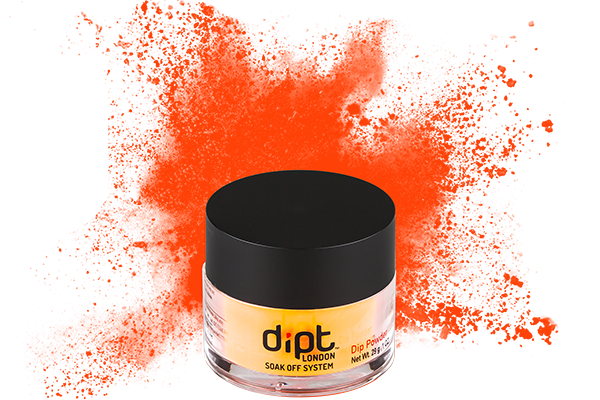 dipt bright vibrant orange dip powder, bright orange nail powder