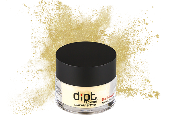 dipt shimmery pale yellow dip powder, mustard yellow sparkly nail powder